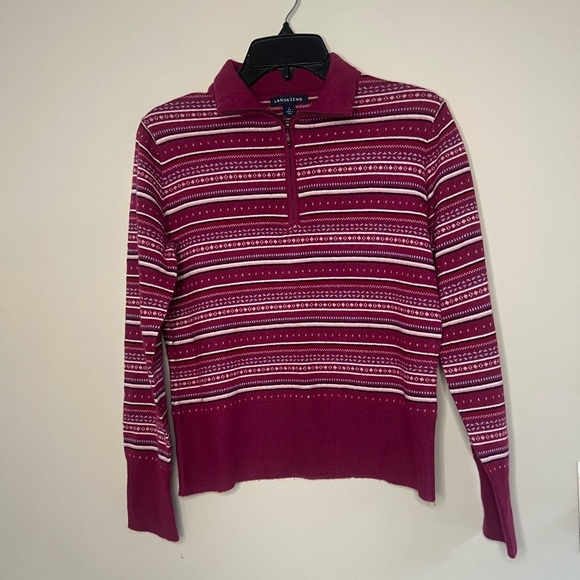 Lands End 100% Cashmere Fair Isle Quarter Zip Sweater - Picture 1 of 11